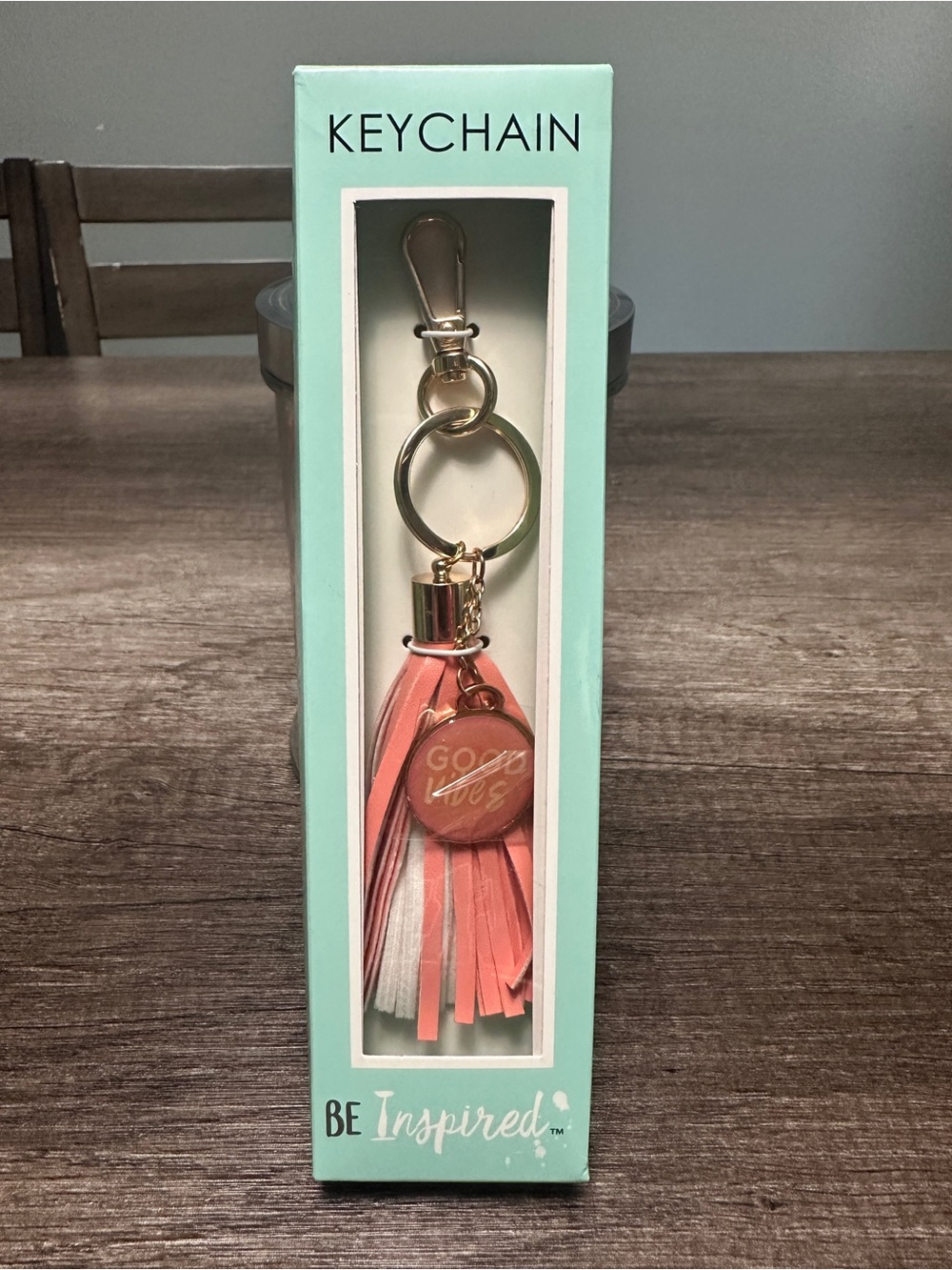 Good Vibes Pink Faux Leather Tassel Keychain, Metal Trigger Clip & Keyring